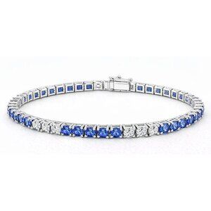 Created 3.50 Cts Tanzanite & W/Sapphire Tennis Bracelet Solid .925 Silver